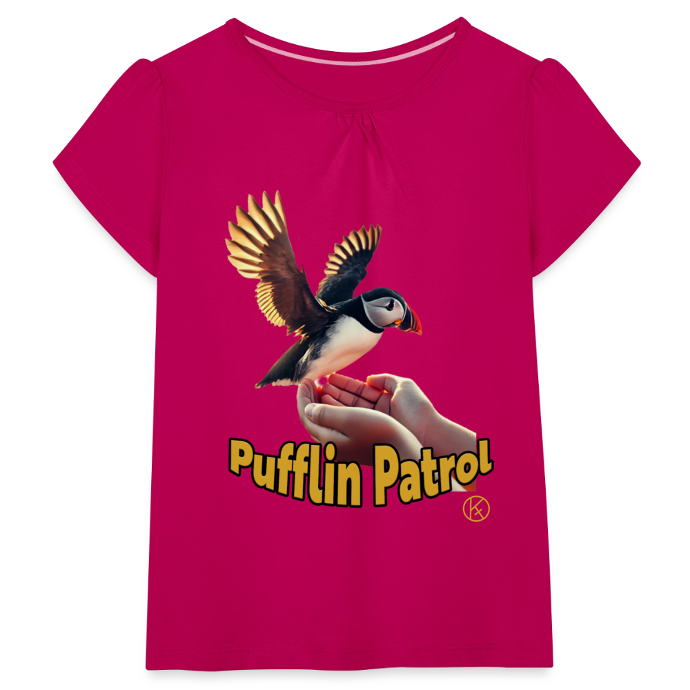 Little-Puffin - Tierisches - Mädchen-T-Shirt mit Raffungen - Fuchsia