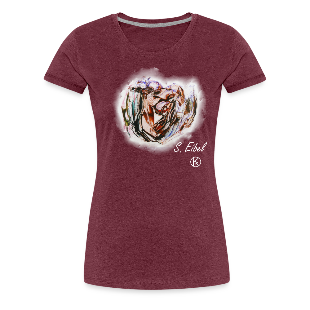 Herz - eibelartig - Premium T-Shirt Frauen - Bordeauxrot meliert