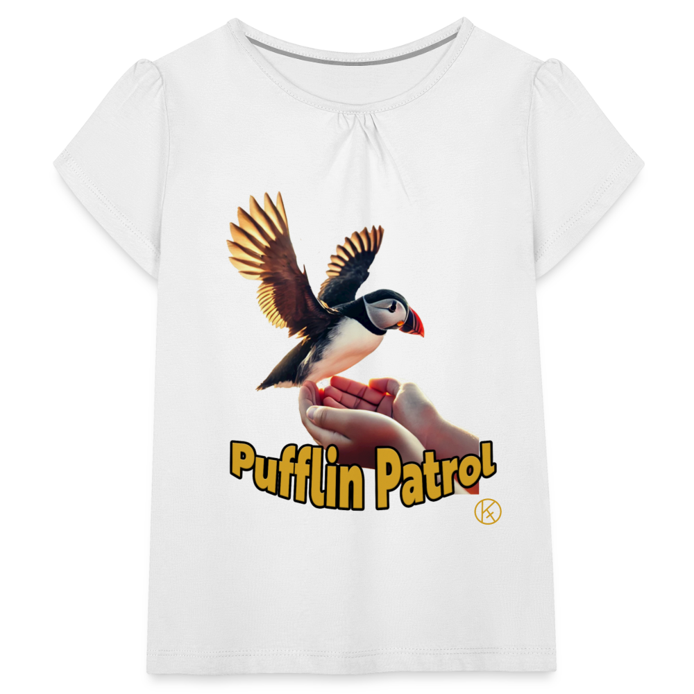 Pufflin Patrol - tierisch - Wind - Mädchen-T-Shirt mit Raffungen - Weiß