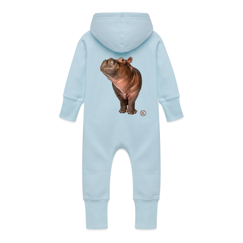 ich-hippo - tierisches - Baby Bio Sweat Overall mit Kapuze - Hellblau