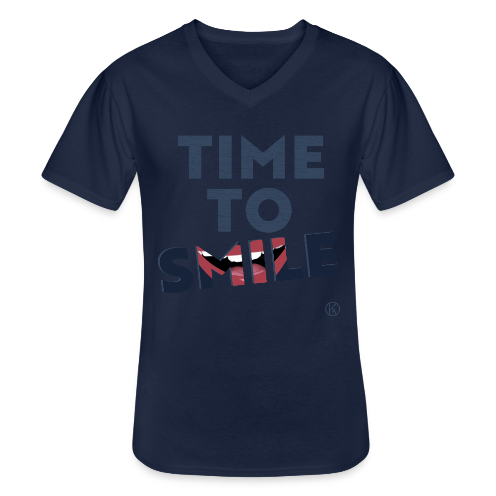 Time to smile - Klassisches Männer-T-Shirt mit V-Ausschnitt - Navy