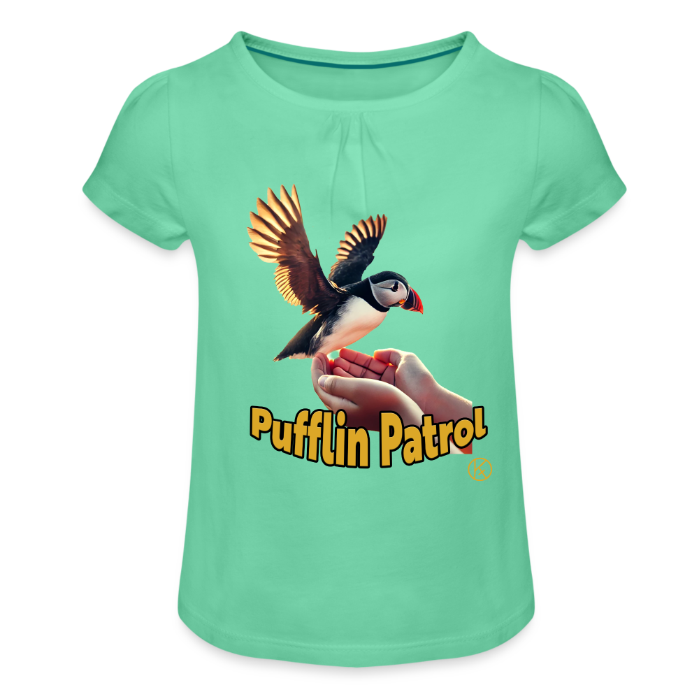Pufflin Patrol - tierisch - Wind - Mädchen-T-Shirt mit Raffungen - Mintgrün