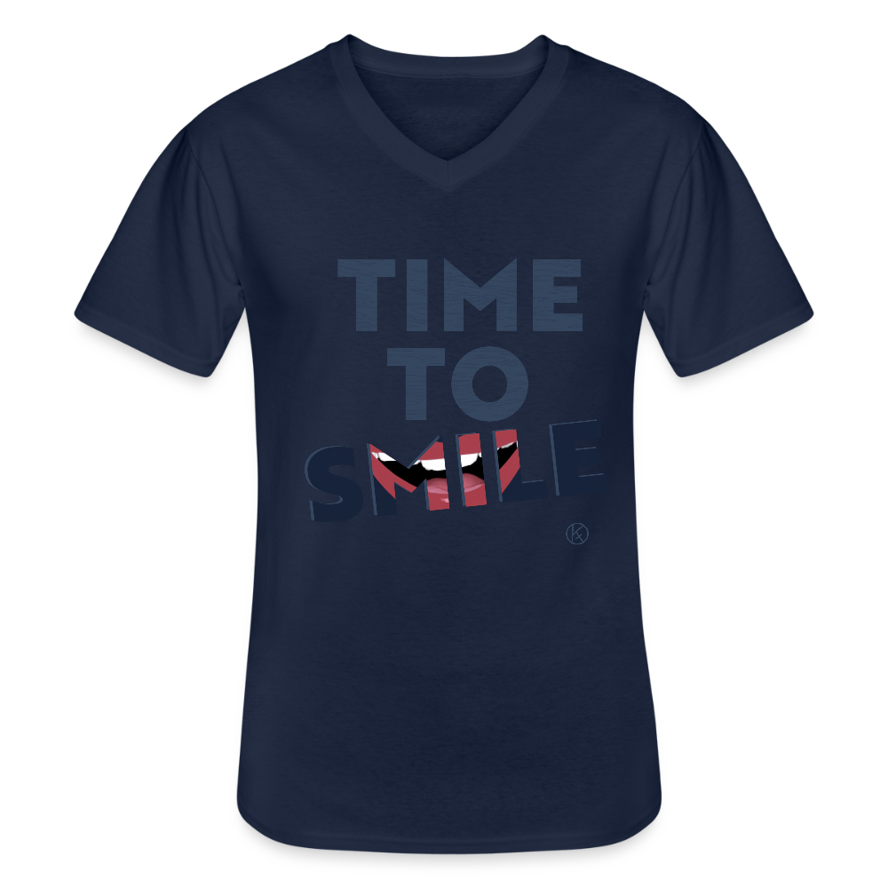 Time to smile - Klassisches Männer-T-Shirt mit V-Ausschnitt - Navy
