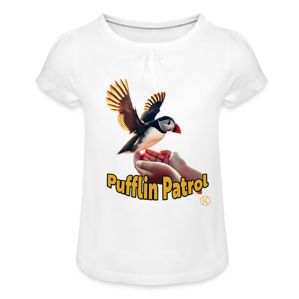 Pufflin Patrol - tierisch - Wind - Mädchen-T-Shirt mit Raffungen - Weiß