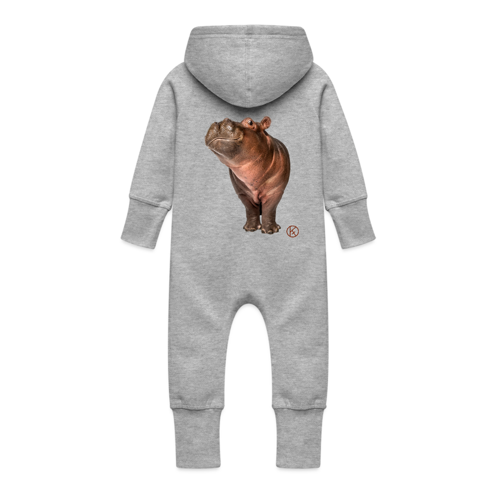 ich-hippo - tierisches - Baby Bio Sweat Overall mit Kapuze - Grau meliert
