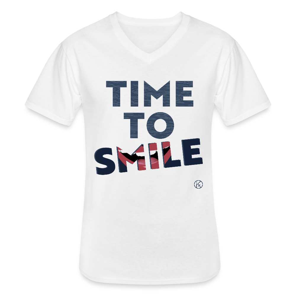Time to smile - Klassisches Männer-T-Shirt mit V-Ausschnitt - Weiß