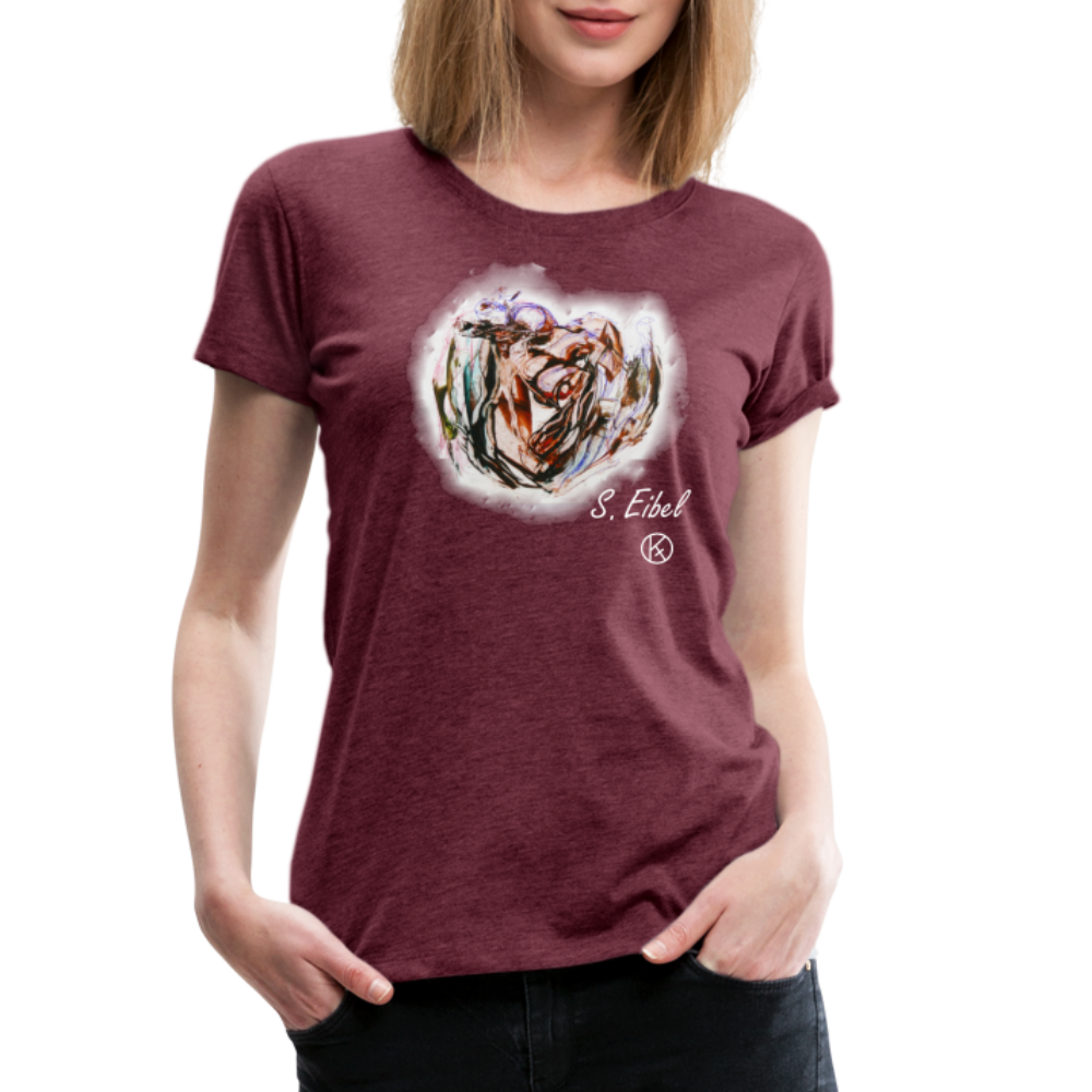 Herz - eibelartig - Premium T-Shirt Frauen - Bordeauxrot meliert