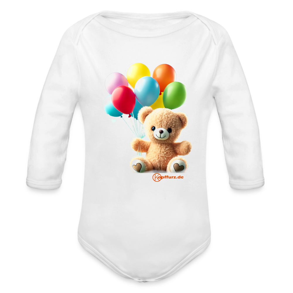 Teddy Ballon - Baby Bio-Langarm-Body - Weiß