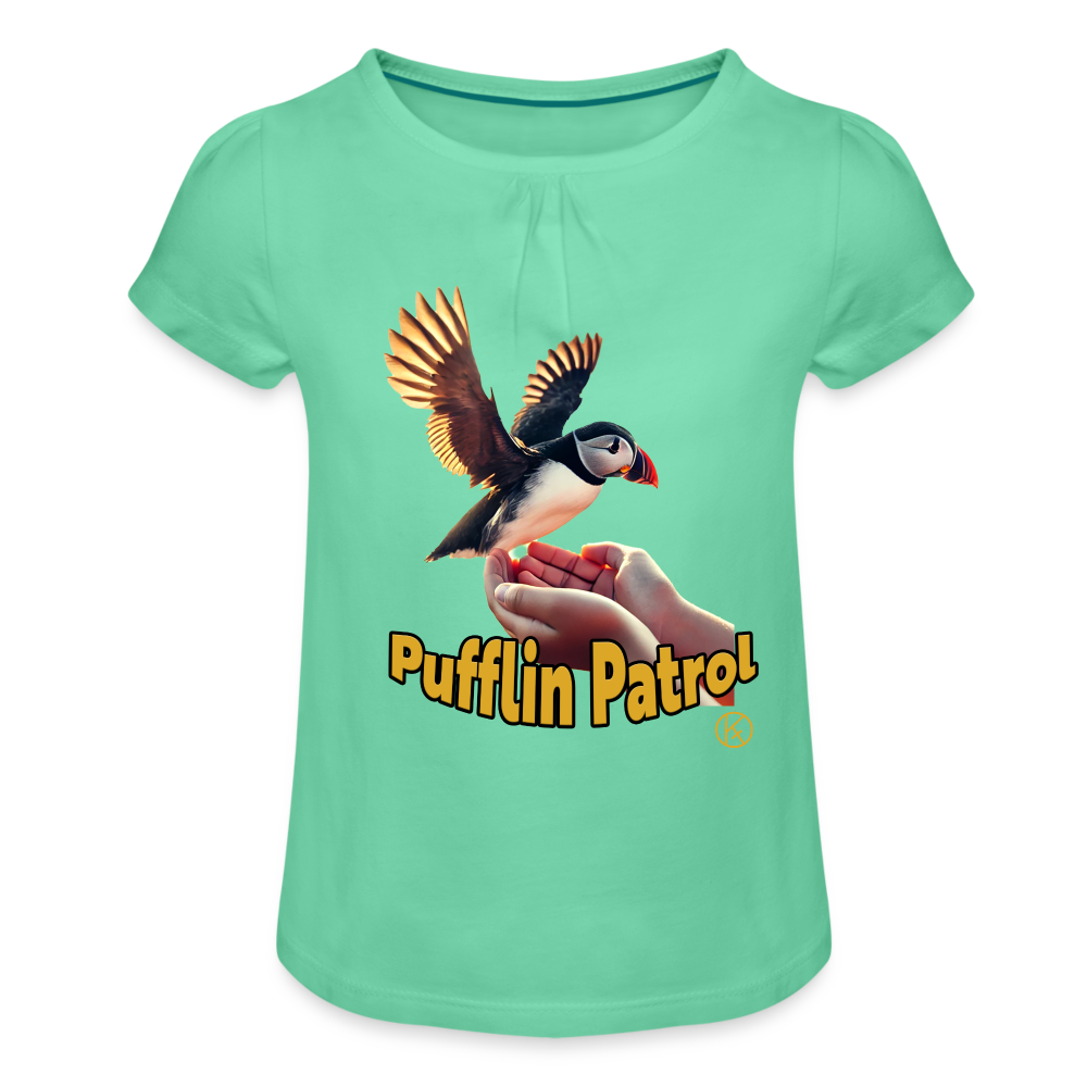 Little-Puffin - Tierisches - Mädchen-T-Shirt mit Raffungen - Mintgrün