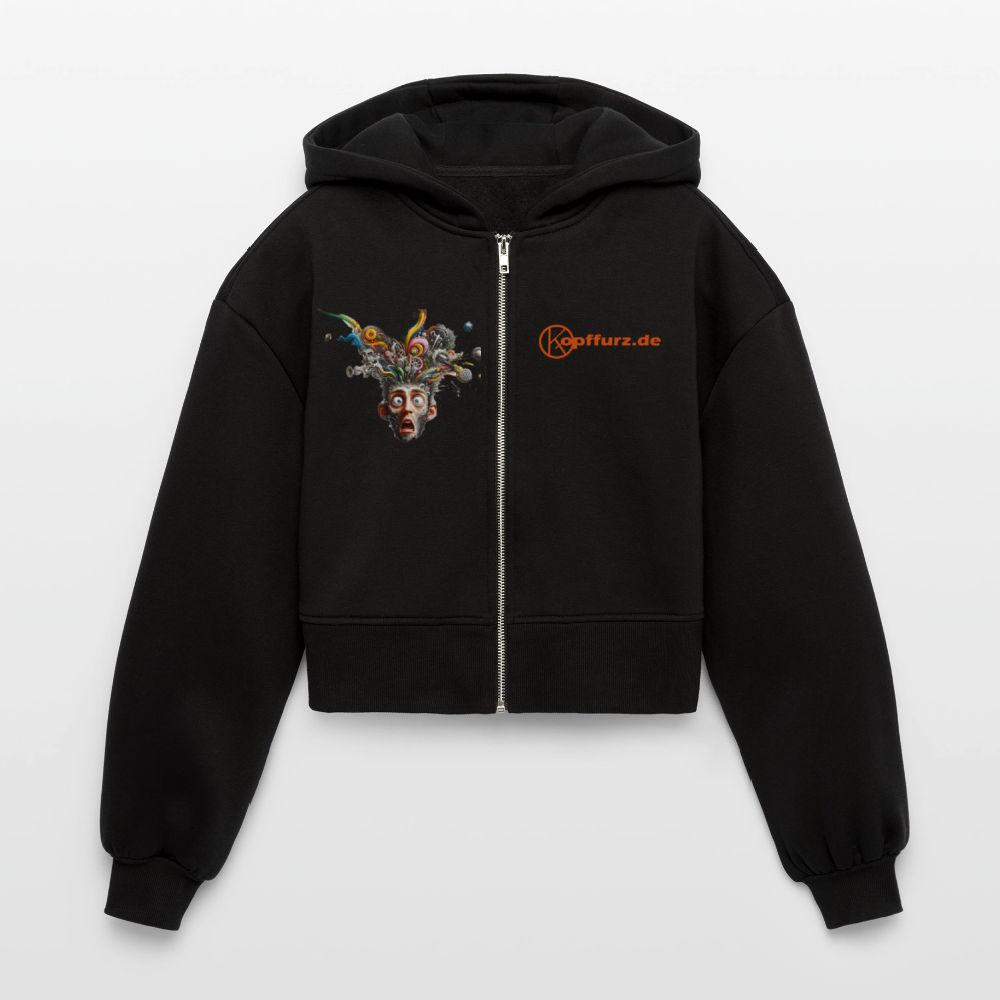 Showroom - Frauen Oversized Cropped Kapuzenjacke - Schwarz
