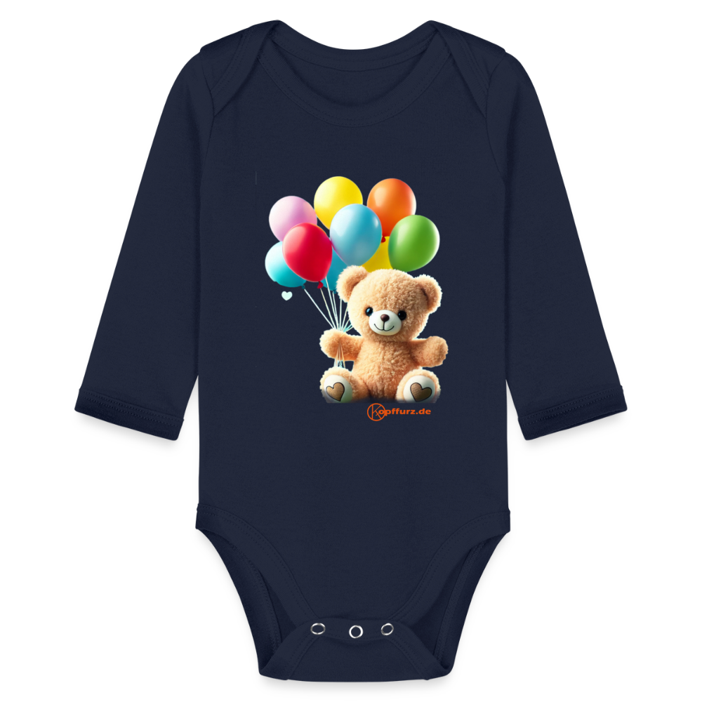Teddy Ballon  -  Baby Bio-Langarm-Body - Dunkelnavy