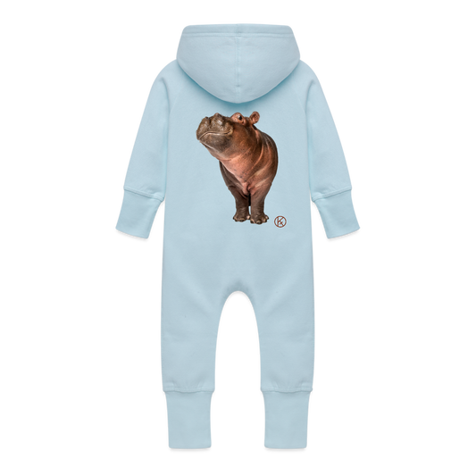 ich-hippo - tierisches - Baby Bio Sweat Overall mit Kapuze - Hellblau