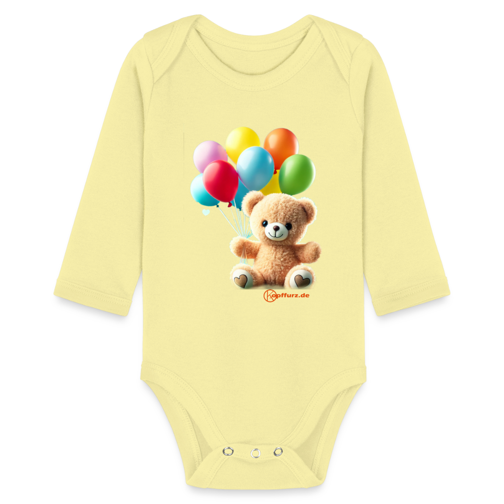 Teddy Ballon  -  Baby Bio-Langarm-Body - Hellgelb