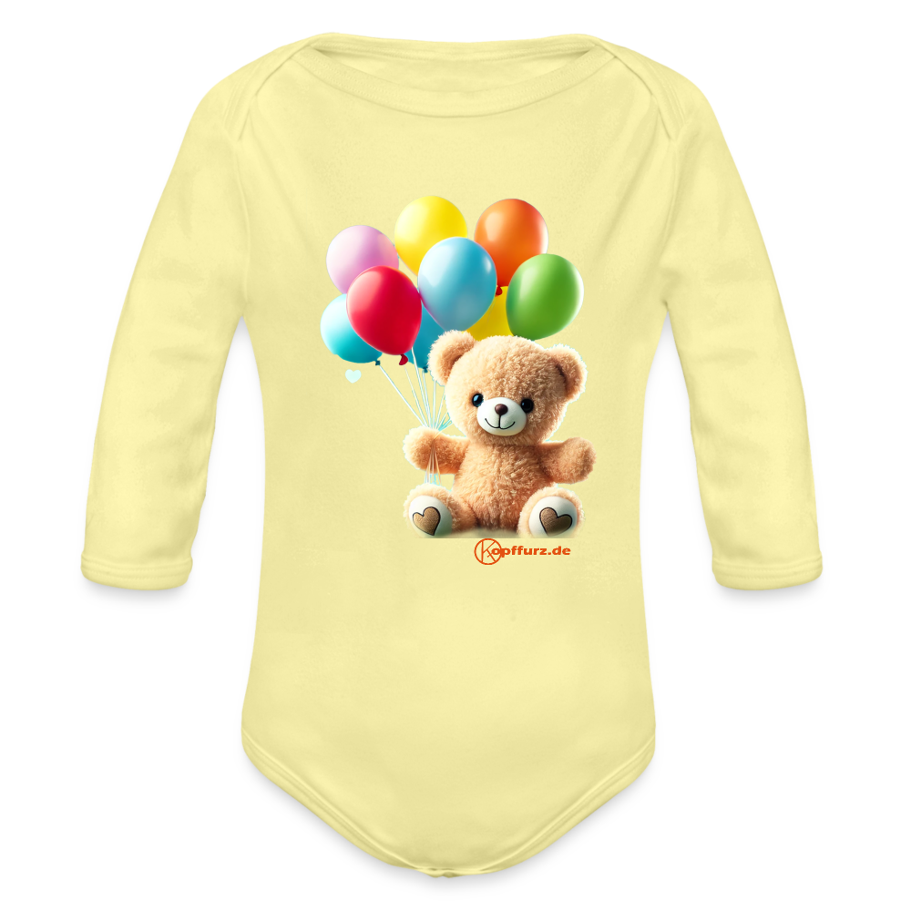 Teddy Ballon  -  Baby Bio-Langarm-Body - Hellgelb