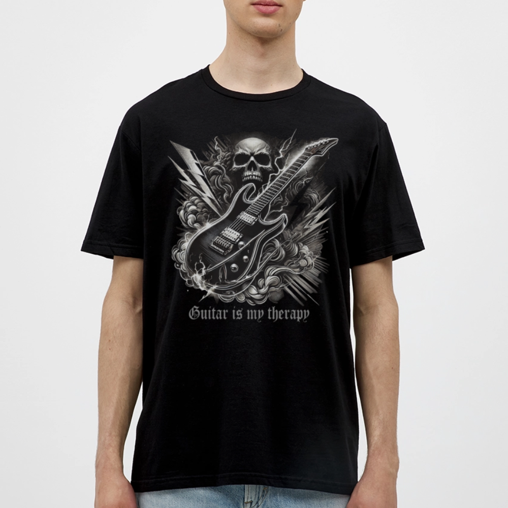 Guitar is my therapy - Männer T-Shirt - Schwarz