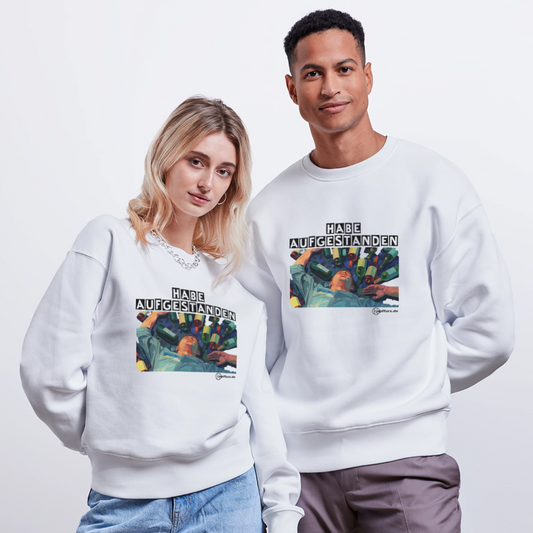 habe aufgestanden - Unisex-Oversize-Pullover-Bio - Weiß