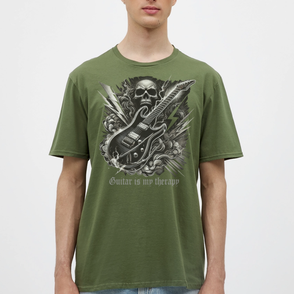 Guitar is my therapy - Männer T-Shirt - Militärgrün
