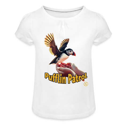Pufflin  Patrol - tierisch -  Wind - Mädchen-T-Shirt mit Raffungen - Weiß