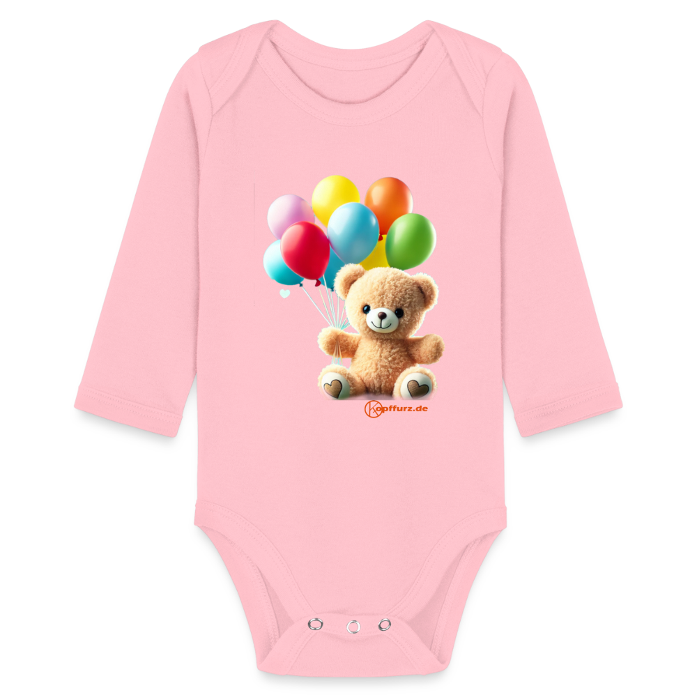 Teddy Ballon  -  Baby Bio-Langarm-Body - Hellrosa