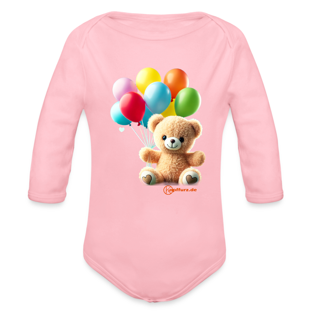 Teddy Ballon  -  Baby Bio-Langarm-Body - Hellrosa