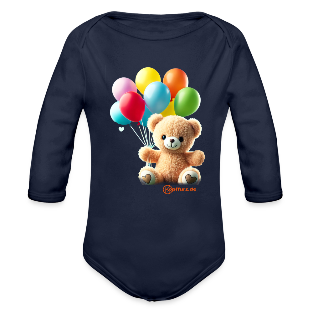 Teddy Ballon  -  Baby Bio-Langarm-Body - Dunkelnavy