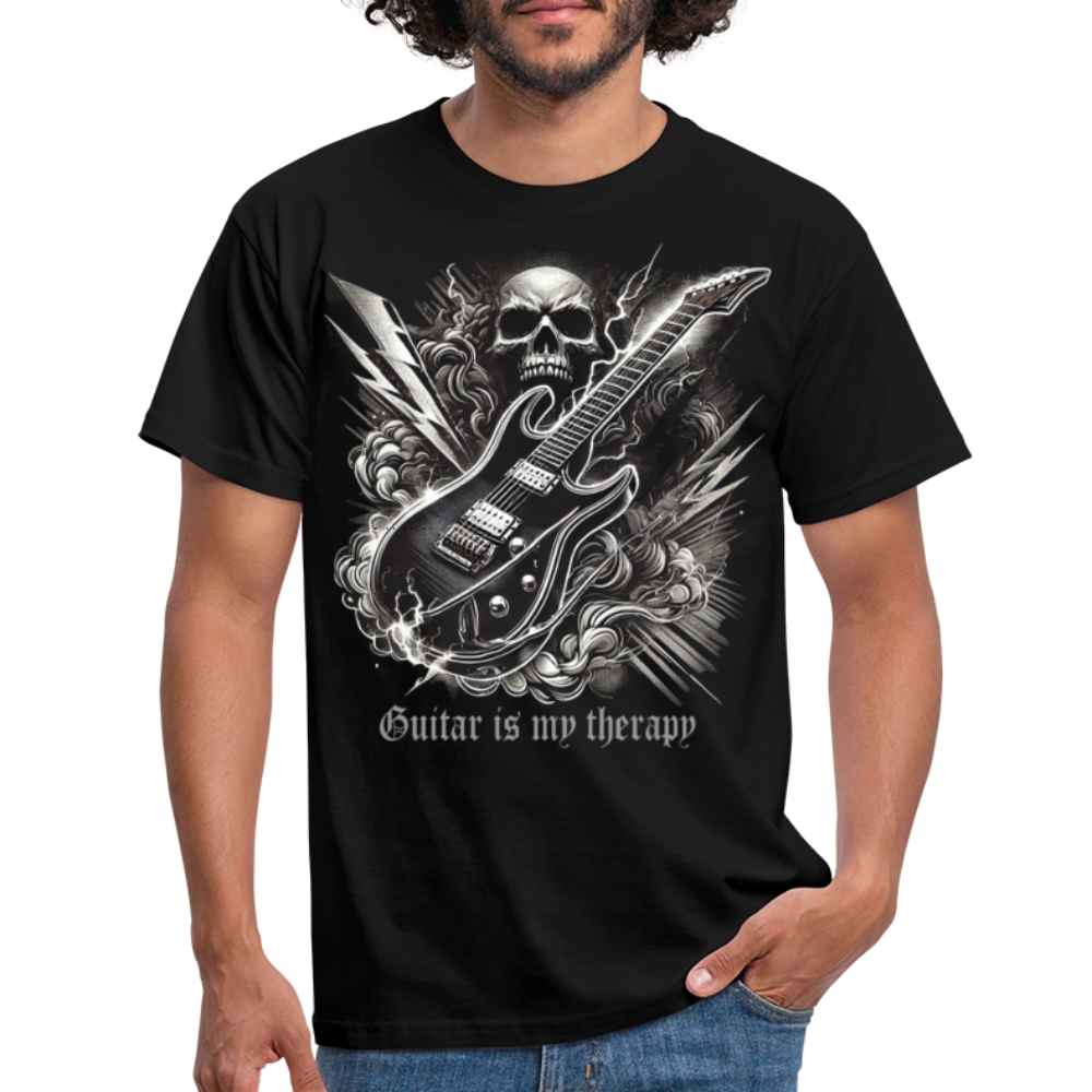 Guitar is my therapy - Männer T-Shirt - Schwarz