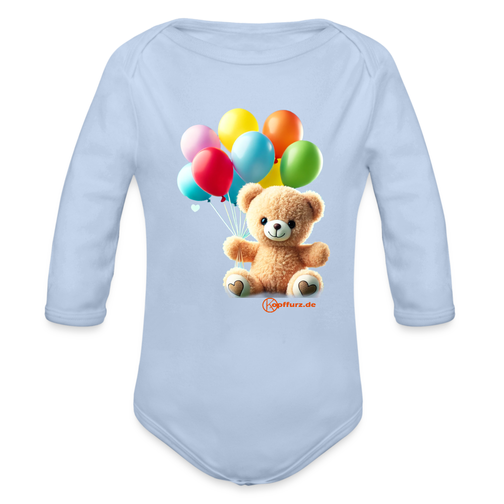 Teddy Ballon  -  Baby Bio-Langarm-Body - Sky