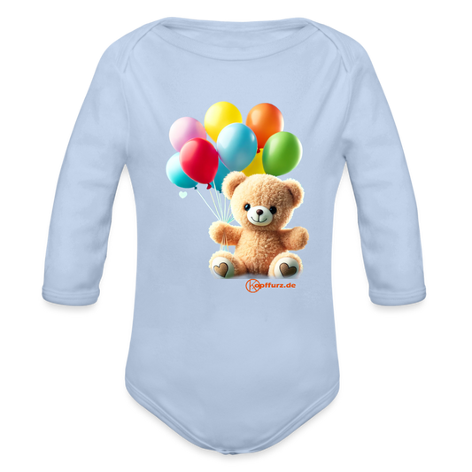 Teddy Ballon  -  Baby Bio-Langarm-Body - Sky