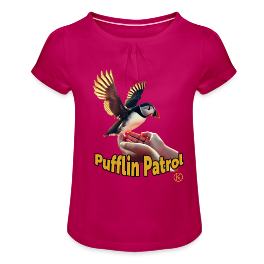 Little-Puffin - Tierisches - Mädchen-T-Shirt mit Raffungen - Fuchsia
